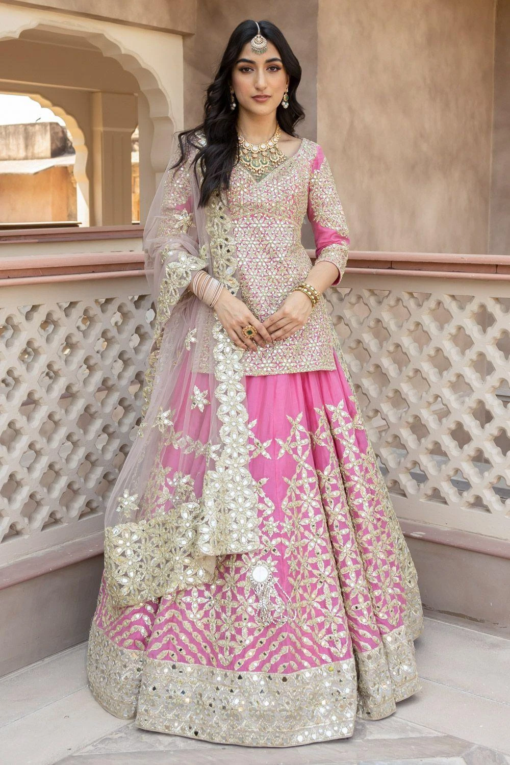 Abhinav Mishra Pink Gota Embellished Lehenga Set 1 Abhinav Mishra Pink Gota Embellished Lehenga Set