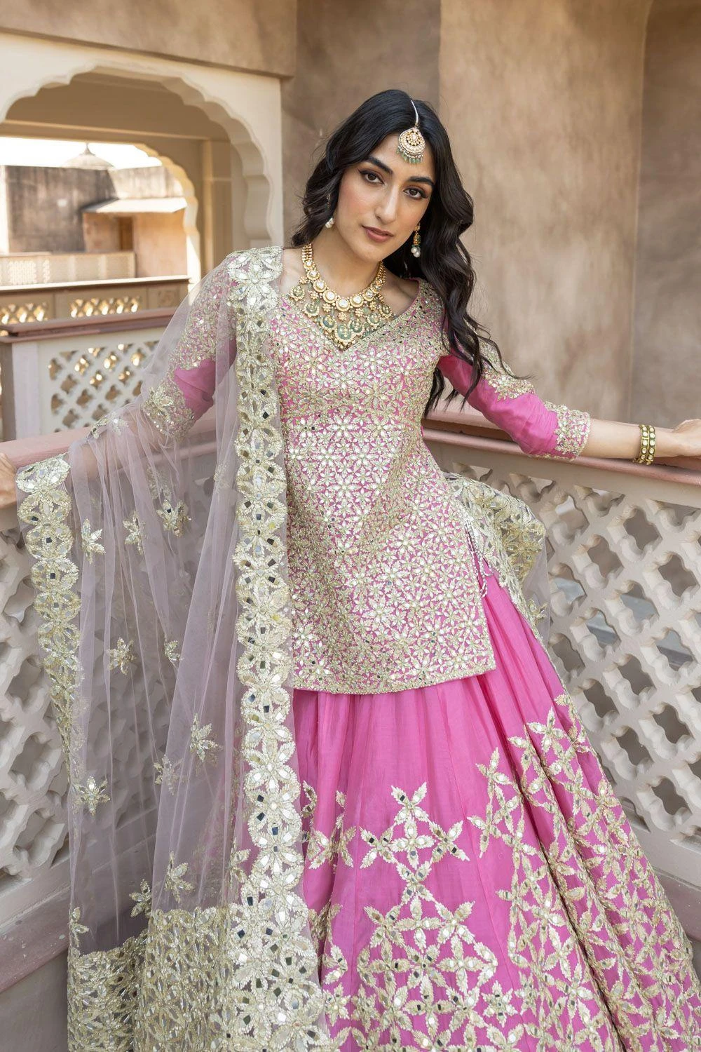 Abhinav Mishra Pink Gota Embellished Lehenga Set 3 Abhinav Mishra Pink Gota Embellished Lehenga Set - Image 3