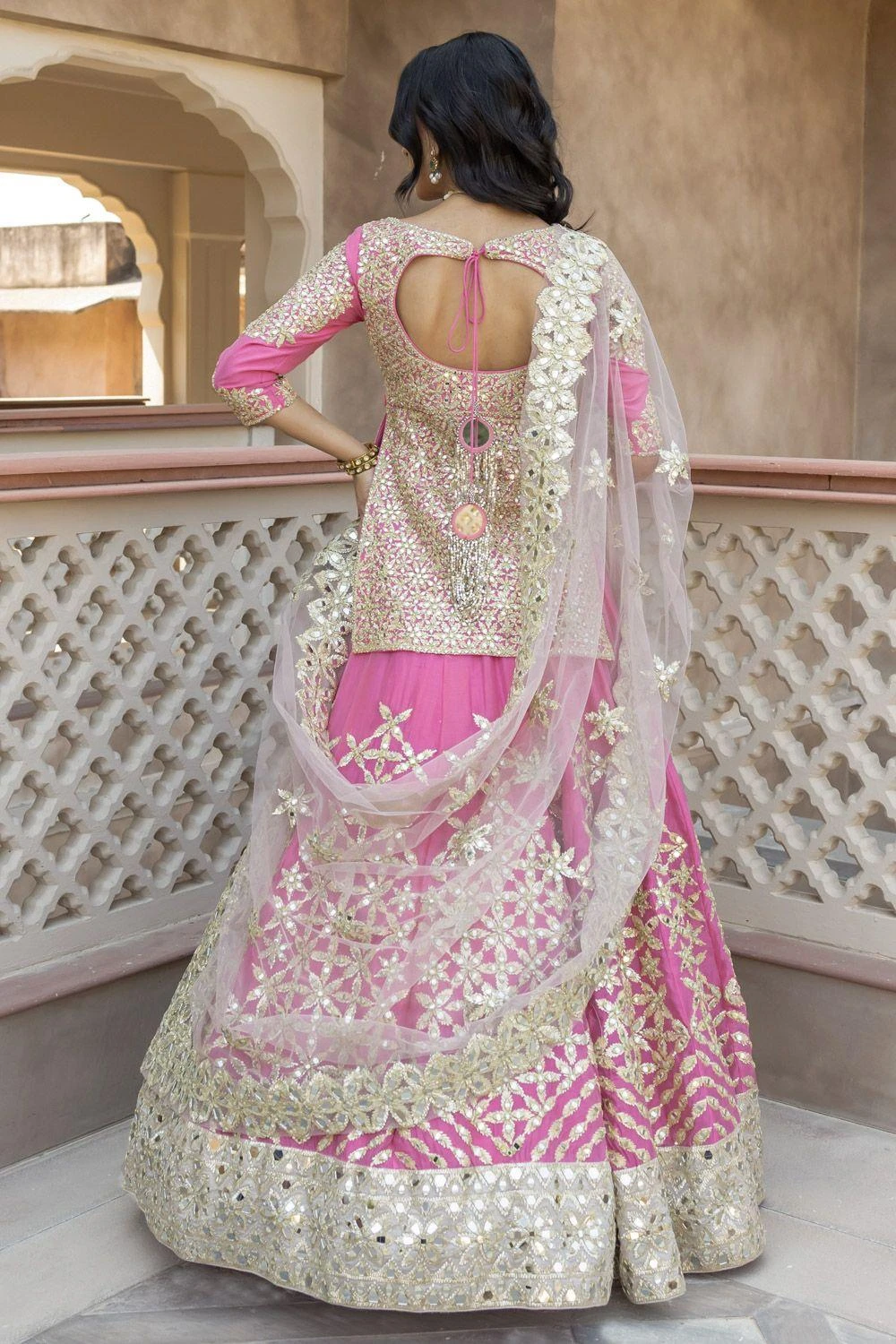 Abhinav Mishra Pink Gota Embellished Lehenga Set 4 Abhinav Mishra Pink Gota Embellished Lehenga Set - Image 4