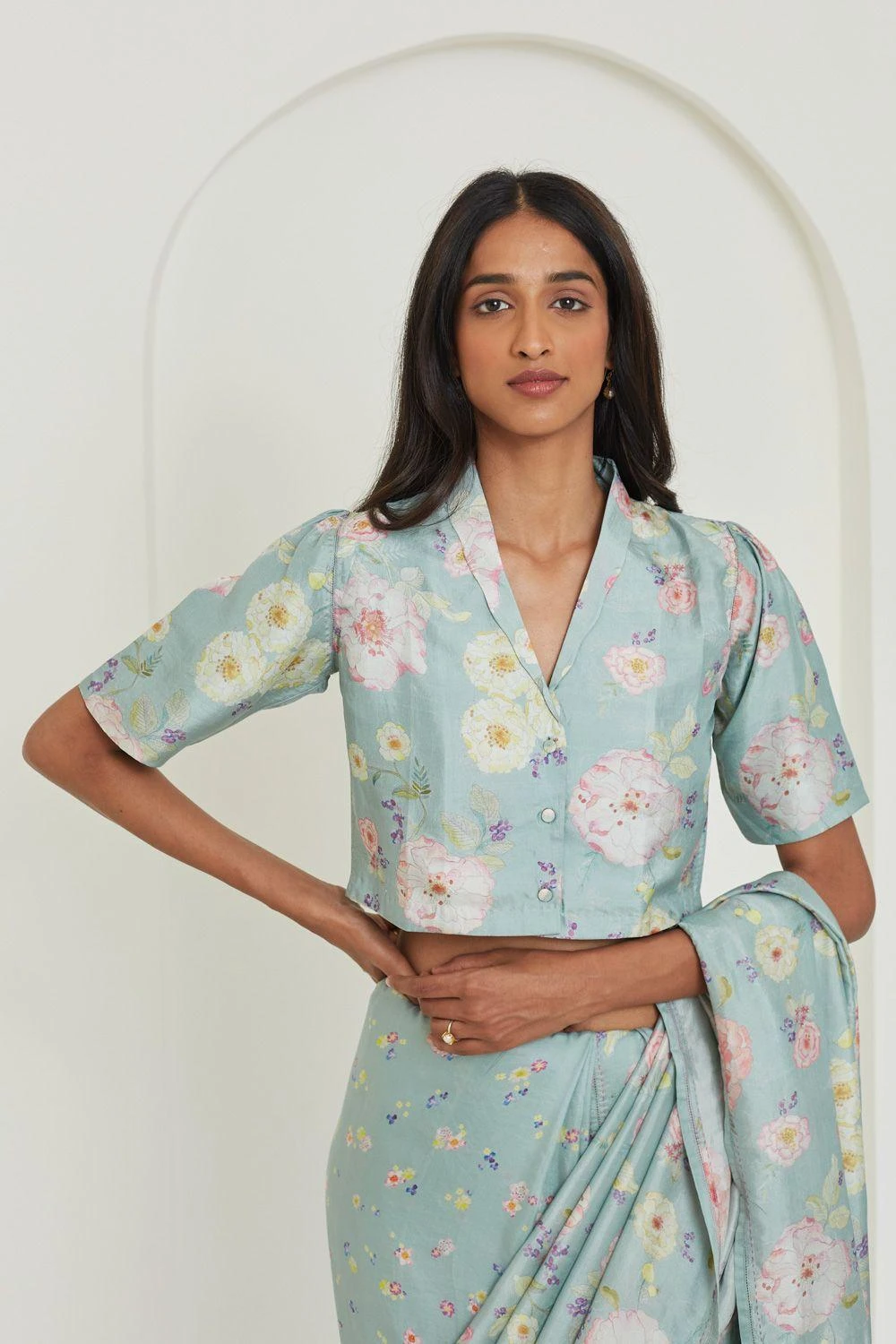 Surmaye Amore Sage-Green Mulberry Silk Blouse 1 Surmaye Amore Sage-Green Mulberry Silk Blouse