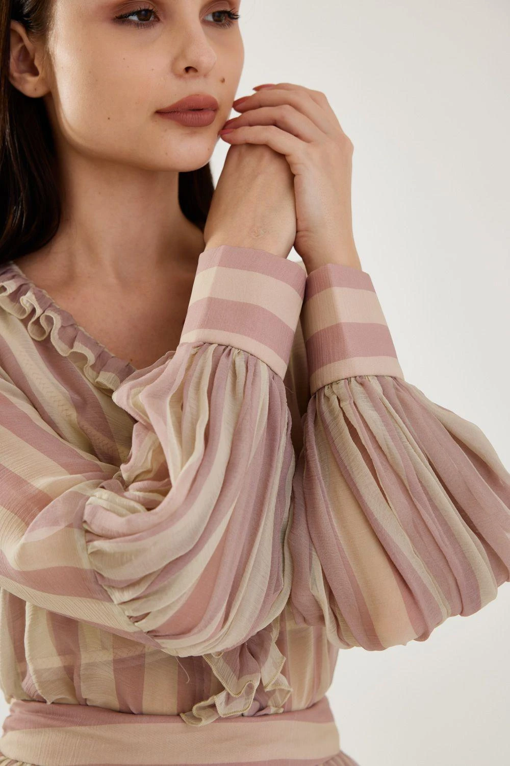 KoAi Rose Pink And Cream Stripe Frill Shirt 3 KoAi Rose Pink And Cream Stripe Frill Shirt - Image 3