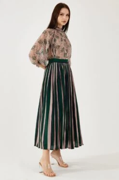 KoAi Green And Black Stripe Crinkled Skirt -Outlet Spiffy Fits Store 17723koia9 3