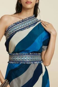 SVA Blue-Hued Stripe Print One-Shoulder Cowl Dress -Outlet Spiffy Fits Store 181123sva90 6