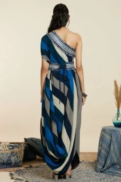 SVA Blue-Hued Stripe Print One-Shoulder Cowl Dress -Outlet Spiffy Fits Store 181123sva90 7