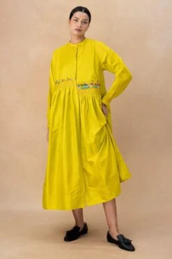 Injiri Yellow Handwoven Embellished Dress