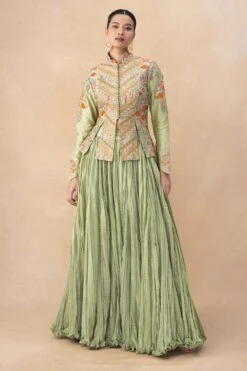Debyani Green Floral Embellished Jacketed Lehenga Set