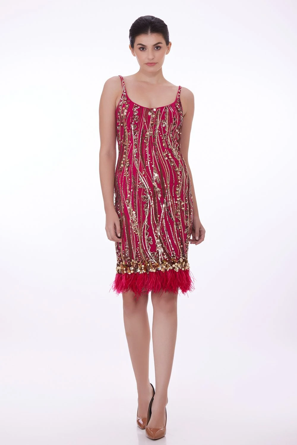Dilnaz Roseate Pink Sequin Adorned Flapper Dress 1 Dilnaz Roseate Pink Sequin Adorned Flapper Dress
