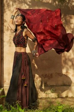 Medha Brown & Black Panelled Lehenga Set