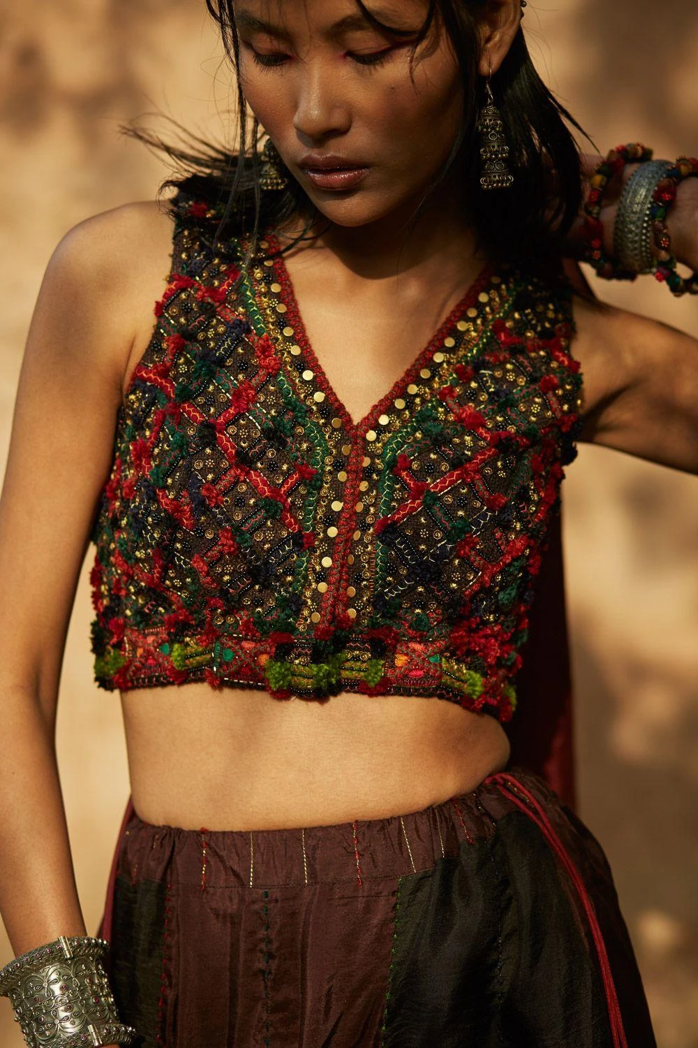 Medha Brown & Black Panelled Lehenga Set 2 Medha Brown & Black Panelled Lehenga Set - Image 2