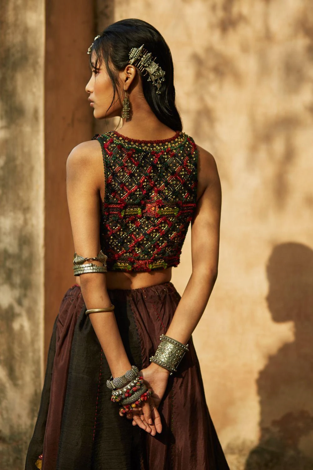 Medha Brown & Black Panelled Lehenga Set 4 Medha Brown & Black Panelled Lehenga Set - Image 4