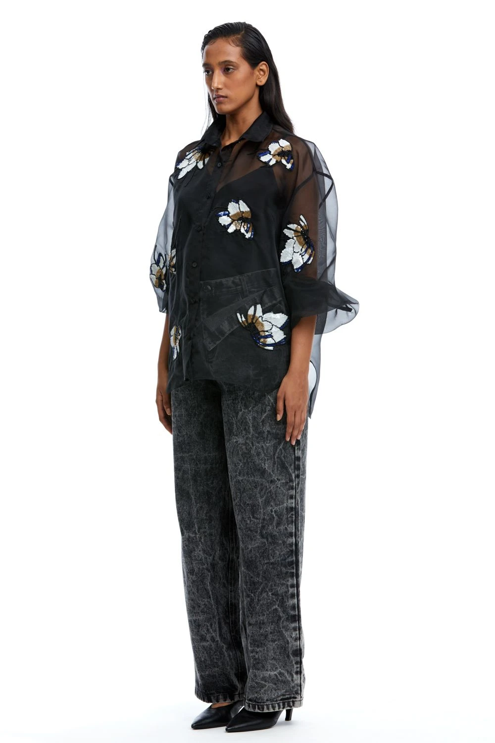 Kanika Goyal Label Clover Scatter Embellished Organza Shirt 3 Kanika Goyal Label Clover Scatter Embellished Organza Shirt - Image 3