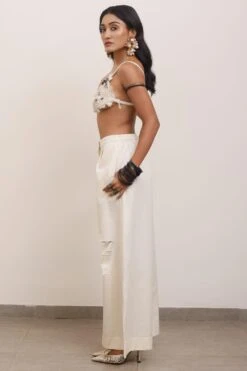 AK-OK By Anamika Khanna White Broad Pants With Deconstructed Details -Outlet Spiffy Fits Store 19523ak17 3