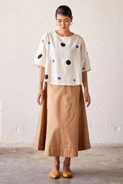 Khara Kapas Off-white Polka Printed Blouse