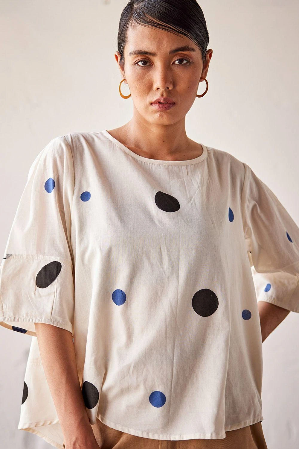 Khara Kapas Off-white Polka Printed Blouse 2 Khara Kapas Off-white Polka Printed Blouse - Image 2