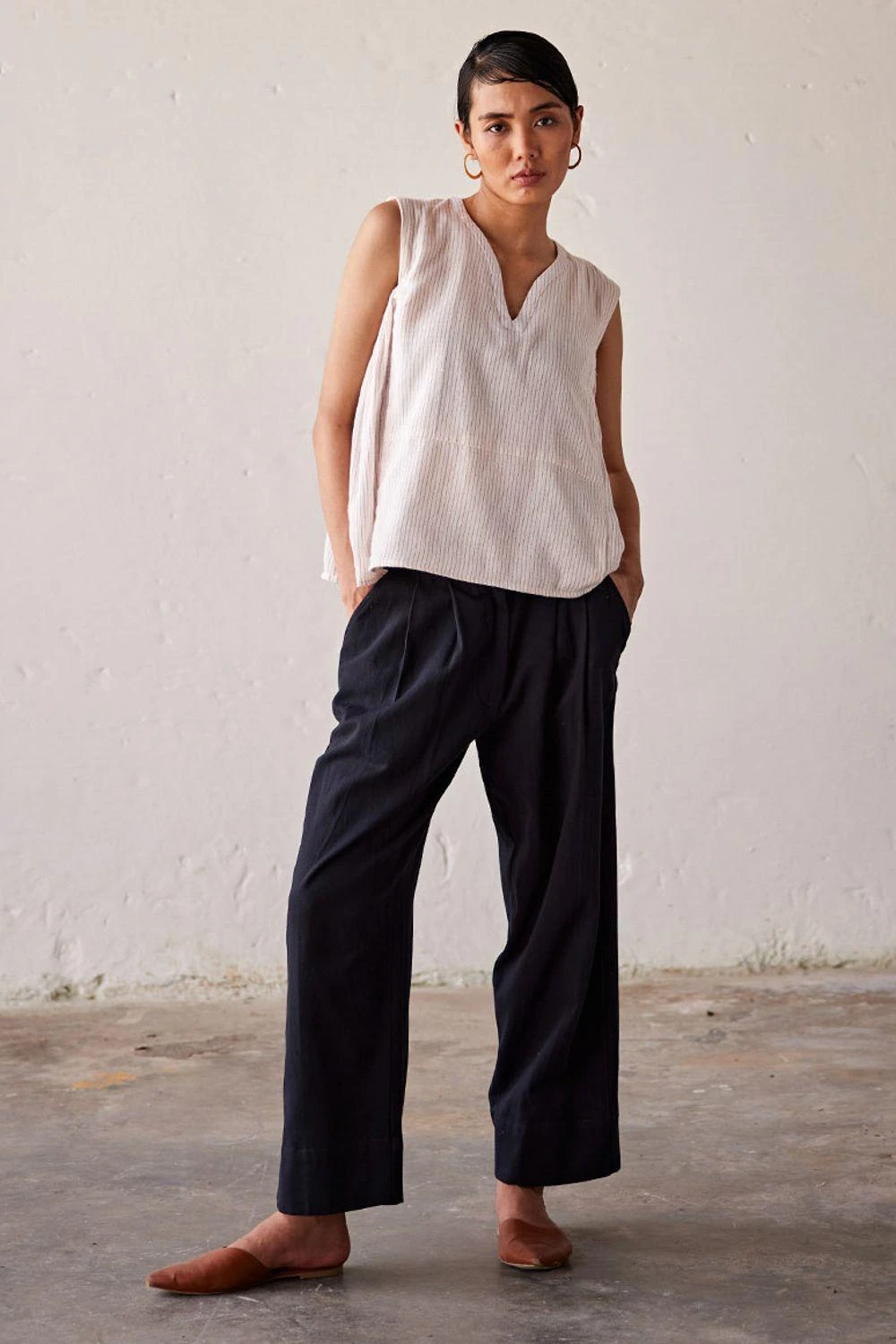 Khara Kapas Off White Striped Blouse 1 Khara Kapas Off White Striped Blouse