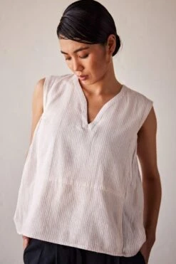 Khara Kapas Off White Striped Blouse 5 Khara Kapas Off White Striped Blouse -Outlet Spiffy Fits Store 19923kk31 3