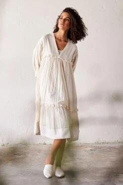 Khara Kapas Off White Tiered Midi Dress 6 Khara Kapas Off White Tiered Midi Dress -Outlet Spiffy Fits Store 19923kk9 3