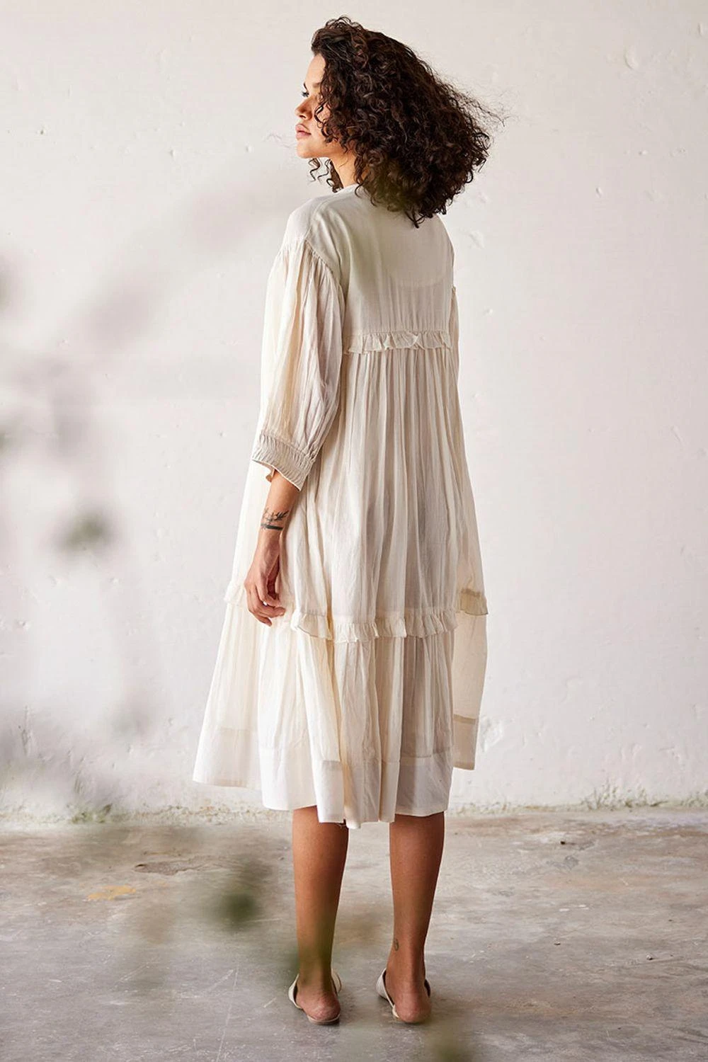 Khara Kapas Off White Tiered Midi Dress 4 Khara Kapas Off White Tiered Midi Dress - Image 4