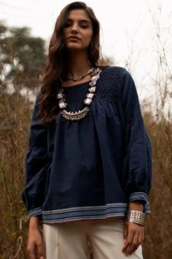 Payal Pratap Blue Top With Smocking Details