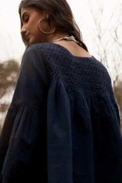 Payal Pratap Blue Top With Smocking Details -Outlet Spiffy Fits Store 1sb 24 b 3