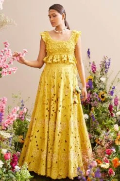 Chandrima Yellow Tonal Cutwork Lehenga -Outlet Spiffy Fits Store 20032023ca07 3