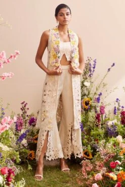 Chandrima Ivory Floral Pleated Bustier