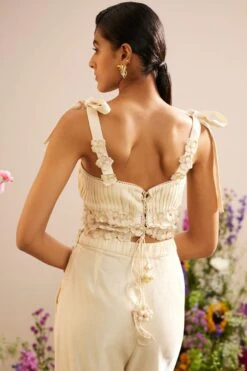 Chandrima Ivory Floral Pleated Bustier -Outlet Spiffy Fits Store 20032023ca25 3