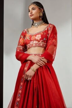 Ridhi Mehra Red Floral Printed Lehenga Set With Embroidery -Outlet Spiffy Fits Store 204rm9 3