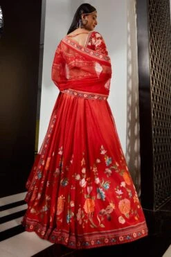 Ridhi Mehra Red Floral Printed Lehenga Set With Embroidery -Outlet Spiffy Fits Store 204rm9 4