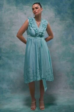 Sakshi Khetterpal Aqua Ice V-neck Midi Dress