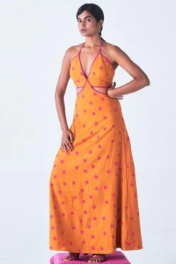 Little Things Orange Halter Neck Tie Up Dress -Outlet Spiffy Fits Store 209lt12 3