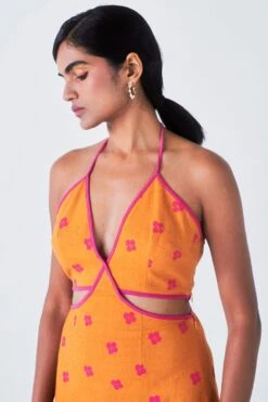 Little Things Orange Halter Neck Tie Up Dress -Outlet Spiffy Fits Store 209lt12 4