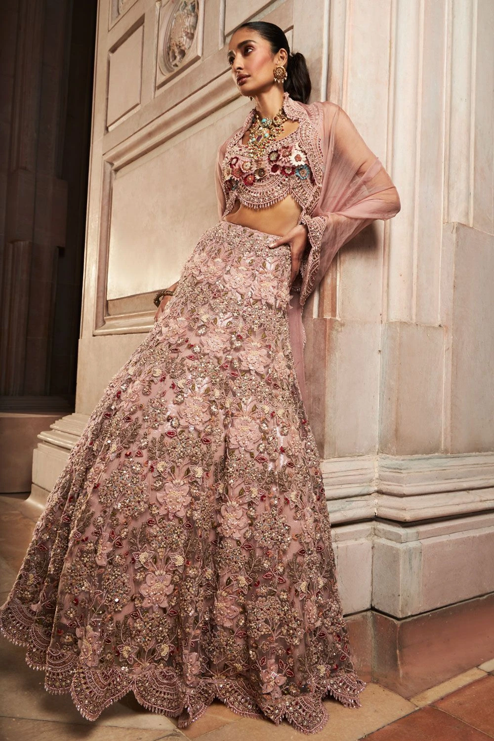Ridhima Bhasin Anaya Pale Pink Floral Lehenga Set 2 Ridhima Bhasin Anaya Pale Pink Floral Lehenga Set - Image 2