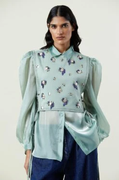 Kanika Goyal Label Mint Green Embellished Bib