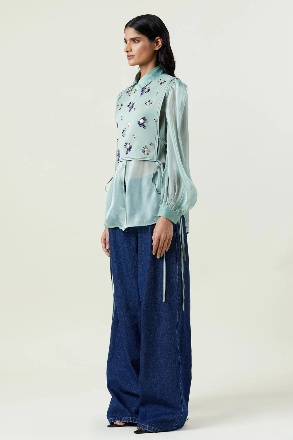 Kanika Goyal Label Mint Green Embellished Bib 3 Kanika Goyal Label Mint Green Embellished Bib - Image 3