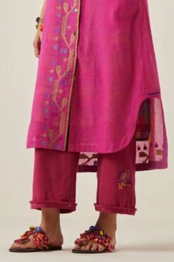 Sunira Designs Pink Gulzaar Khadi Frayed Pants -Outlet Spiffy Fits Store 2222323sg56 3