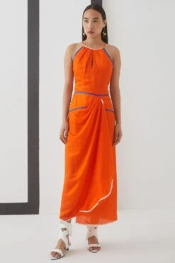 Studio RIGU Solid Orange Skater Dress