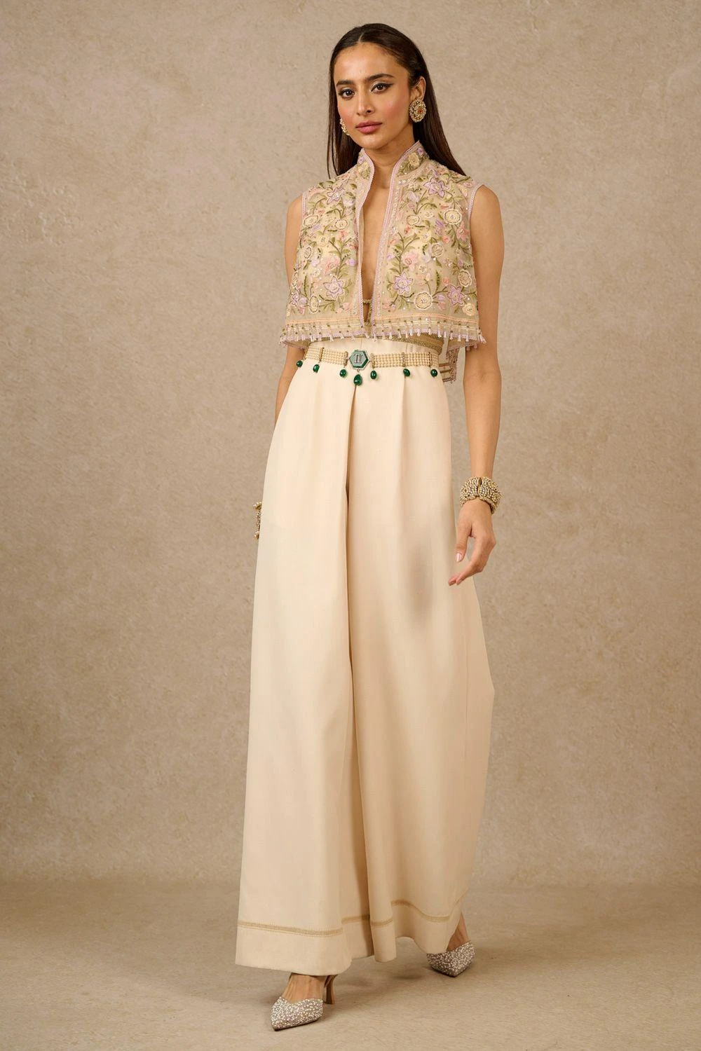 Tarun Tahiliani Ivory Hand Embellished Gilet 1 Tarun Tahiliani Ivory Hand Embellished Gilet