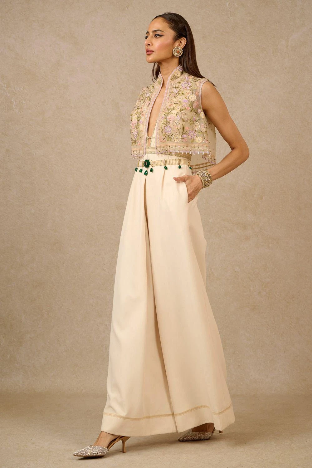 Tarun Tahiliani Ivory Hand Embellished Gilet 2 Tarun Tahiliani Ivory Hand Embellished Gilet - Image 2