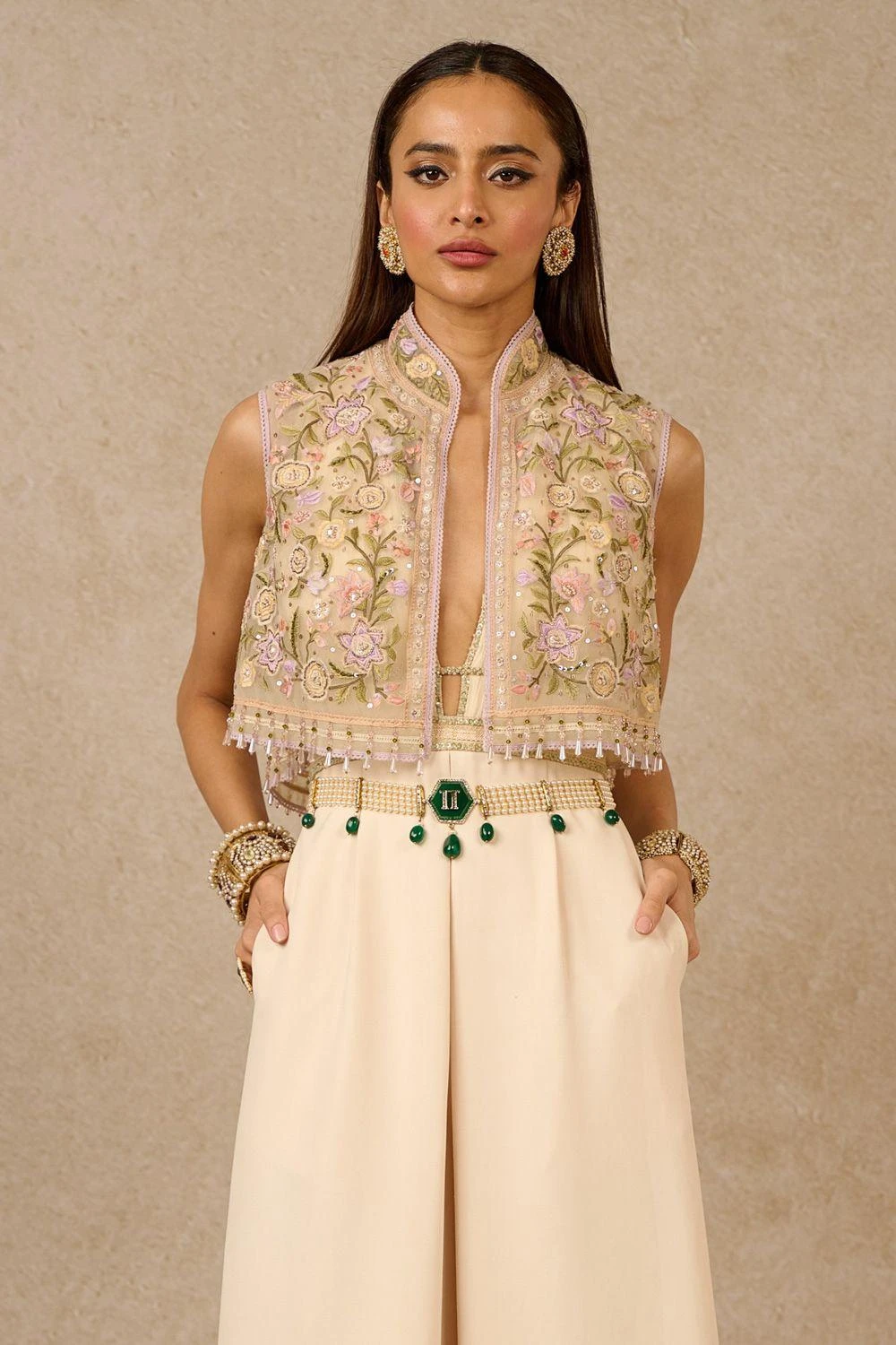 Tarun Tahiliani Ivory Hand Embellished Gilet 3 Tarun Tahiliani Ivory Hand Embellished Gilet - Image 3