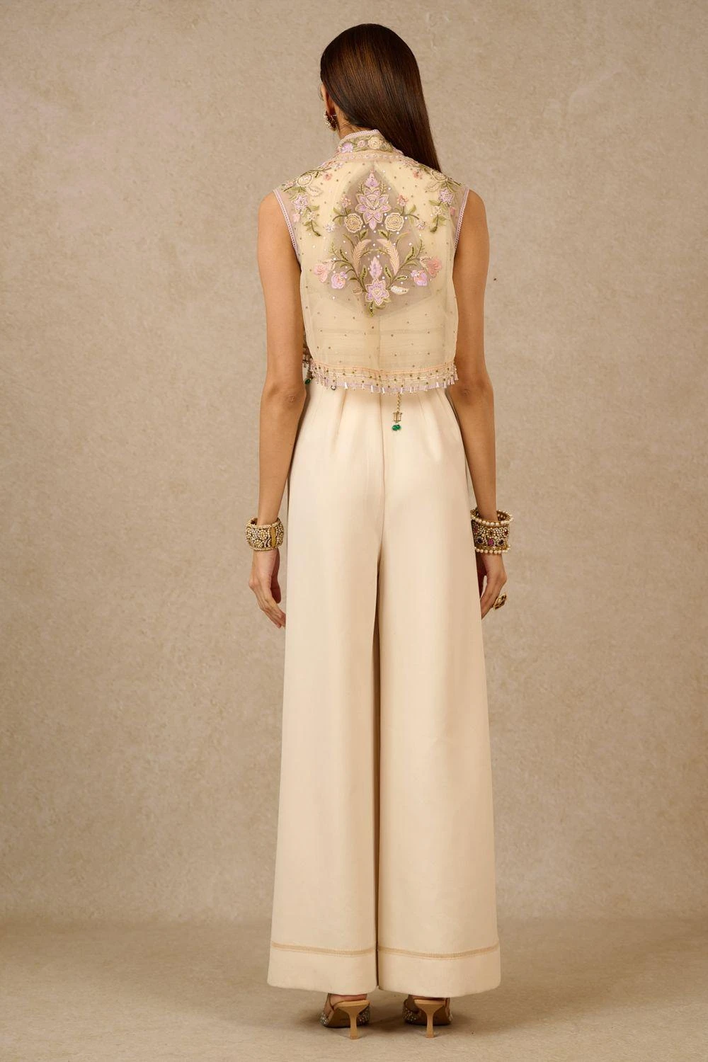 Tarun Tahiliani Ivory Hand Embellished Gilet 4 Tarun Tahiliani Ivory Hand Embellished Gilet - Image 4