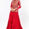 Debyani Red Embroidered British Jacket & Crushed Lehenga
