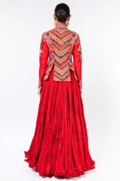 Debyani Red Embroidered British Jacket & Crushed Lehenga -Outlet Spiffy Fits Store 2312deb9 5