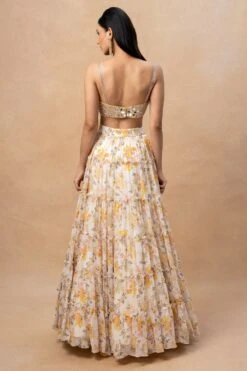 Arpita Mehta Orange Floral Printed Tiered Lehenga Set -Outlet Spiffy Fits Store 23623ams10 5