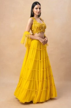 Arpita Mehta Yellow Tiered Lehenga Set -Outlet Spiffy Fits Store 23623ams2 3