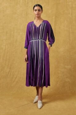 Bodice Purple V-neck Multi Bound Dress
