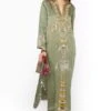 Heirloom By Rara Avis Sage Green Hamsa Embroidered Column Dress