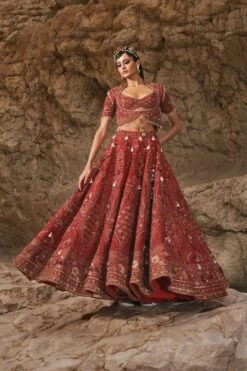 Eeksha Burgundy Hand Embellished Floral Lehenga Set -Outlet Spiffy Fits Store 24823ea40 3