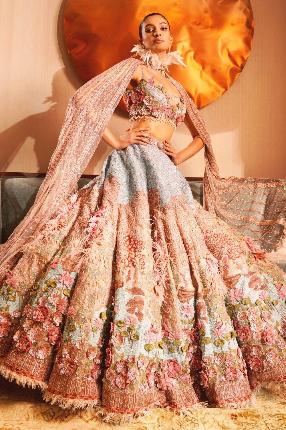 Eeksha Multicoloured 3-D Floral Embellished Lehenga Set 2 Eeksha Multicoloured 3-D Floral Embellished Lehenga Set - Image 2