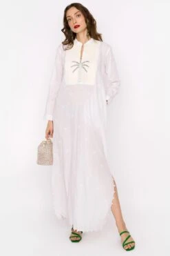Rara Avis White Pleated & Hand Embellished Dress